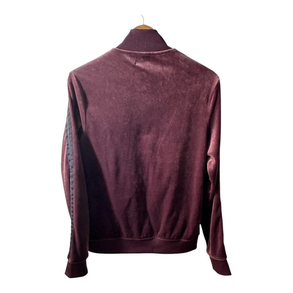 INC International Concepts Burgundy Velour Track Jacket‎ Striped Mens Size S